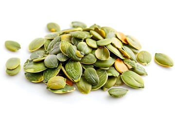 Isolated pumpkin seeds on white background