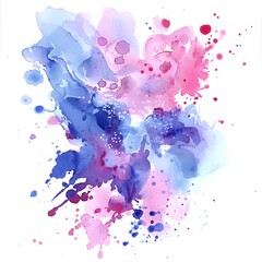 Abstract Watercolor Splash Art in Pink and Blue Tones on a White Background Creating a Vibrant Artistic Effect