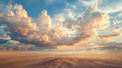 Cloud formations create a striking scene over an expansive desert terrain
