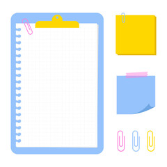 Clipboard Flat and Notepad with tape and paperclip