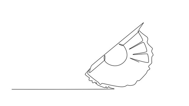 Animated self drawing of continuous line draw sliced yellow healthy organic pineapple for orchard logo identity. Fresh summer fruitage concept for fruit garden icon. Full length single line animation