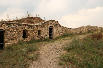 One of the outer walls of the Prizren Fortress on a hilltop in Prizren, Kosovo