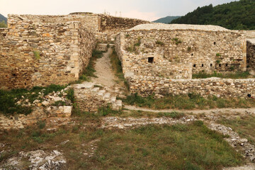 Remaining stone structures inside the Prizren Fortress on a hilltop in Prizren, Kosovo
