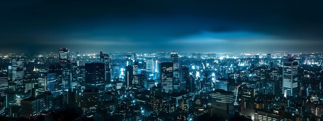 Expansive Cityscape at Night with Illuminated Skyline and Vibrant Lights