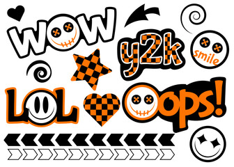 halloween stickers, funny halloween party trendy retro stickers with bright funny faces and inscription, vector illustration y2k