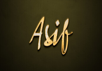 Old gold text effect of Arabic name Asif with 3D glossy style Mockup.