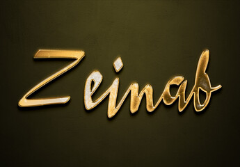 Old gold text effect of Arabic name Zeinab with 3D glossy style Mockup.