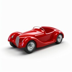 Single 3D cartoon car, sleek design, bright red, di-cut PNG on isolated white background, suitable for toy advertising. 