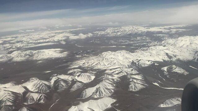 Shot of the Qilian Mountains from above, Gansu Province, China.