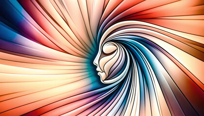 A vibrant abstract artwork featuring a stylized human profile with flowing, colourful lines radiating from the face, creating a dynamic and captivating visual effect.
