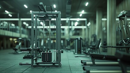 High resolution gym interior, exercise machines, clean sharp focus, contemporary fitness center design