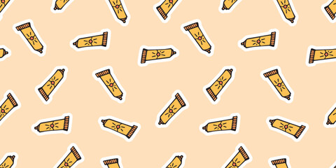 cream. a tube. a tube of cream. sunscreen. protection from the sun. seamless pattern. the pattern. postcard. pattern. example. retro colors. Doodle. seamless.