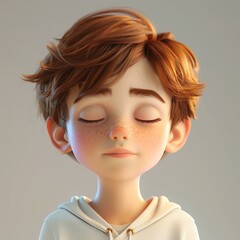 3D Portrait of Freckled Boy with Closed Eyes