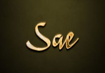 Old gold text effect of Japanese name Sae with 3D glossy style Mockup.