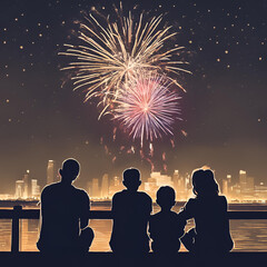 family watching fireworks