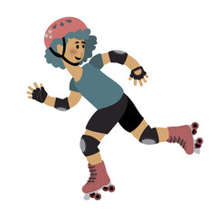 Person skating with protective gear including helmet, elbow pads and kneepads