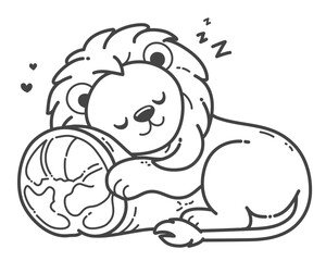 The lion sleeps peacefully, holding a meat, its preferred meal.