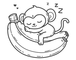 The monkey sleeps peacefully, holding a banana, its preferred meal.