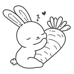 The rabbit sleeps peacefully, holding a carrot, its preferred meal.