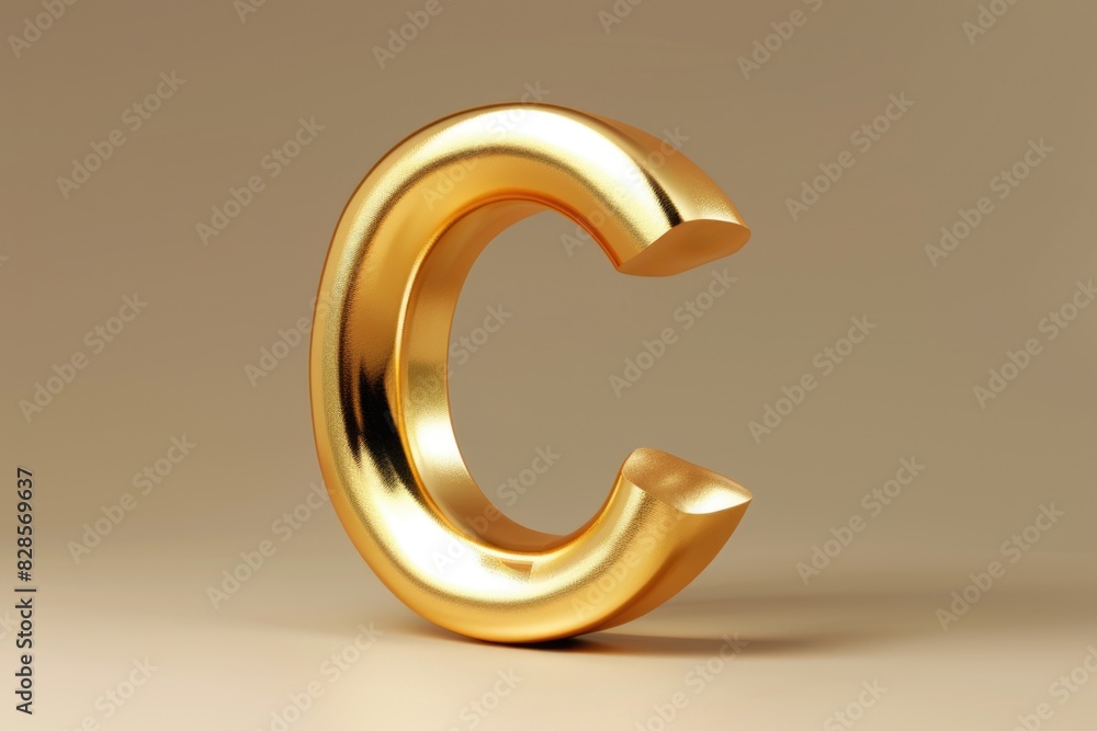 Poster golden letter c on a plain surface, ideal for branding and design projects