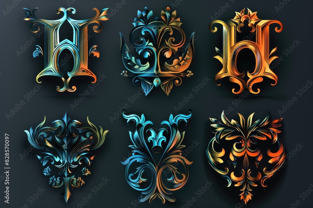 Poster a collection of four unique decorative letters. ideal for design projects and educational materials
