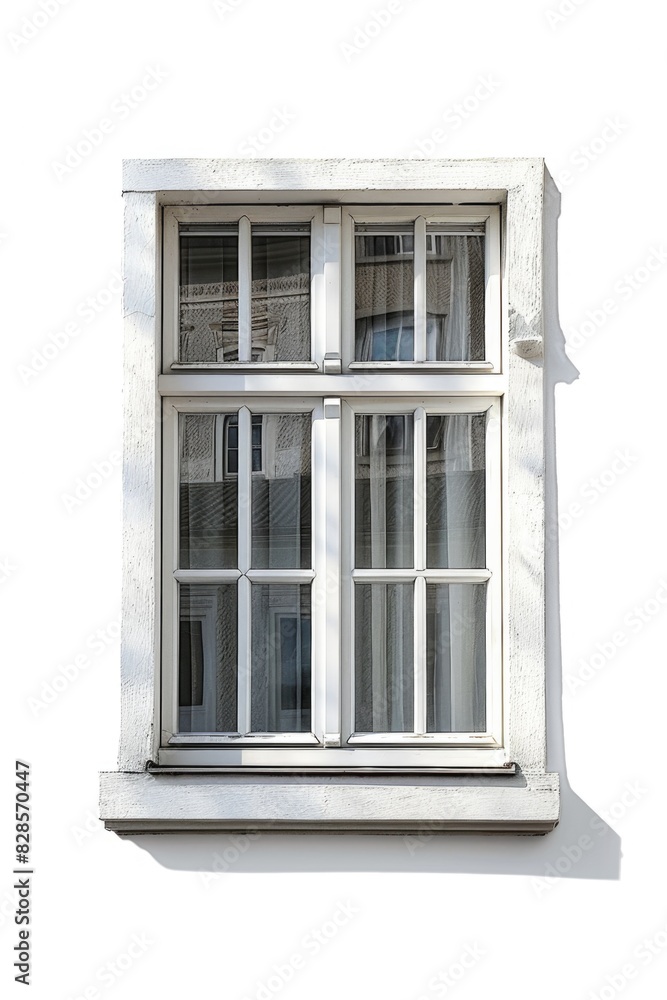 Poster a simple window with curtains against a white wall. perfect for interior design concepts