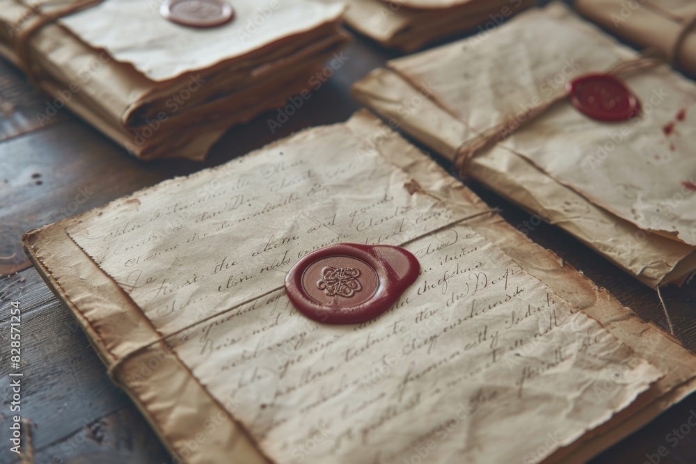 Poster a collection of aged papers with a wax finish, perfect for adding a touch of nostalgia to your desig
