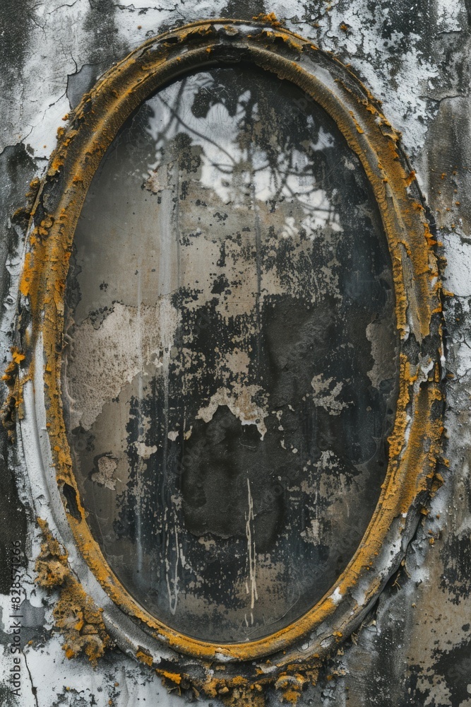 Poster a round window on a wall, suitable for architectural projects