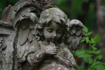 A statue of an angel tenderly holding a baby. Suitable for various occasions