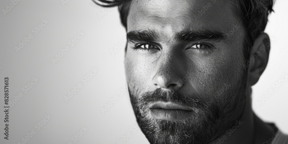 Poster a black and white photo of a man with a beard, suitable for various projects