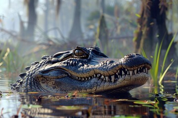 Obraz premium Close up of an alligator in a body of water. Suitable for wildlife and nature concepts