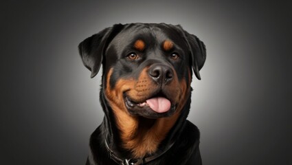 Fototapeta premium Rottweiler dog play with the ball in the garden happy