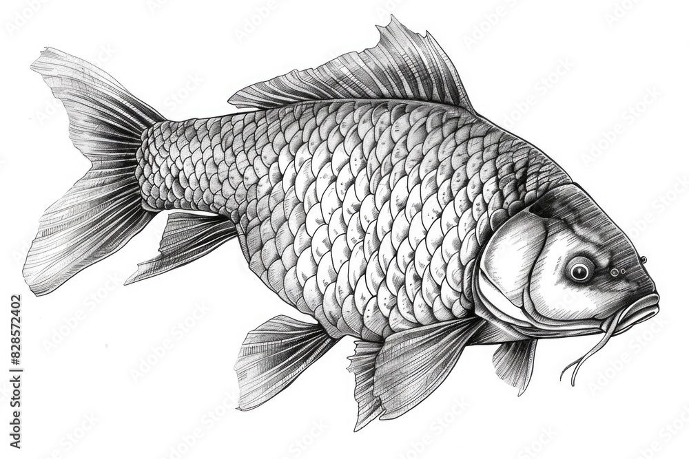 Wall mural Detailed black and white illustration of a fish. Suitable for educational materials