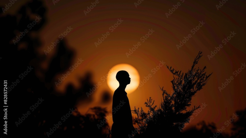 Poster a man standing in front of the sun, perfect for various concepts and designs