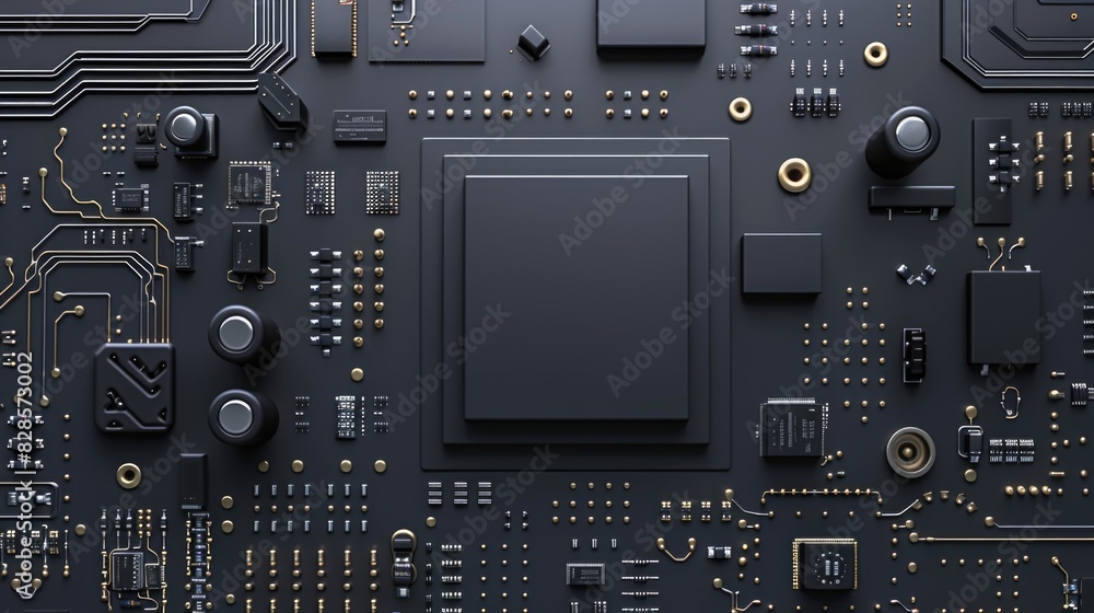 Poster Detailed view of a computer motherboard. Ideal for technology concepts