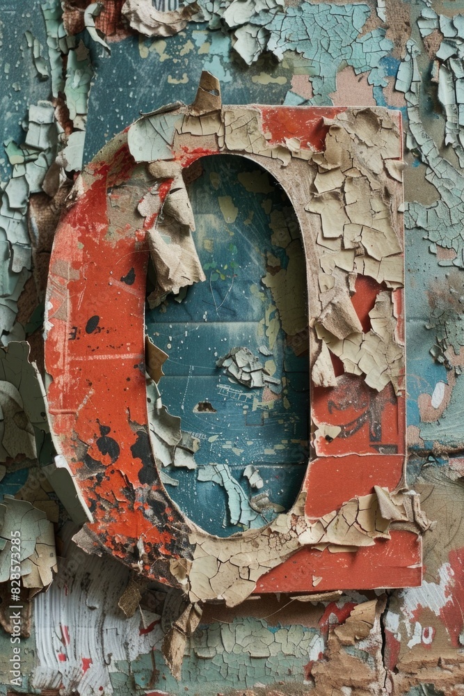 Poster close up of a peeling wall with the letter d. suitable for backgrounds or texture use