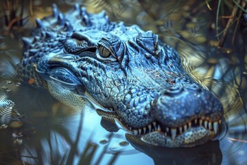 Obraz premium Close up of an alligator's head in water. Suitable for wildlife and nature concepts