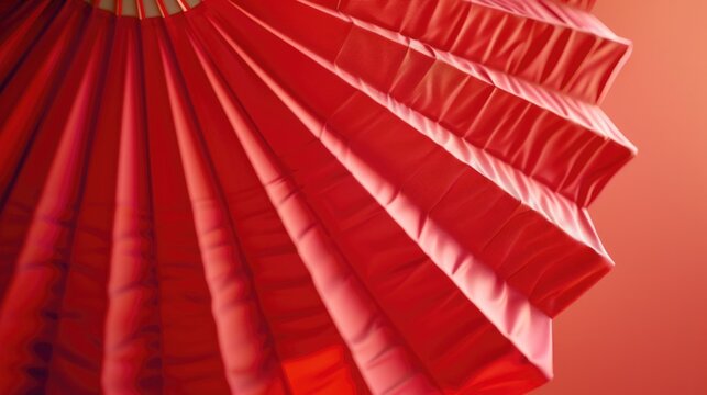 Close up of a red umbrella with a green handle. Perfect for weather or rainy day concepts