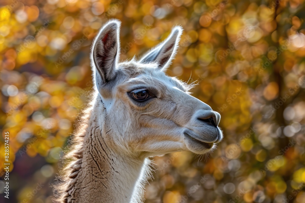 Poster a close up shot of a llama with a blurry background. suitable for various design projects