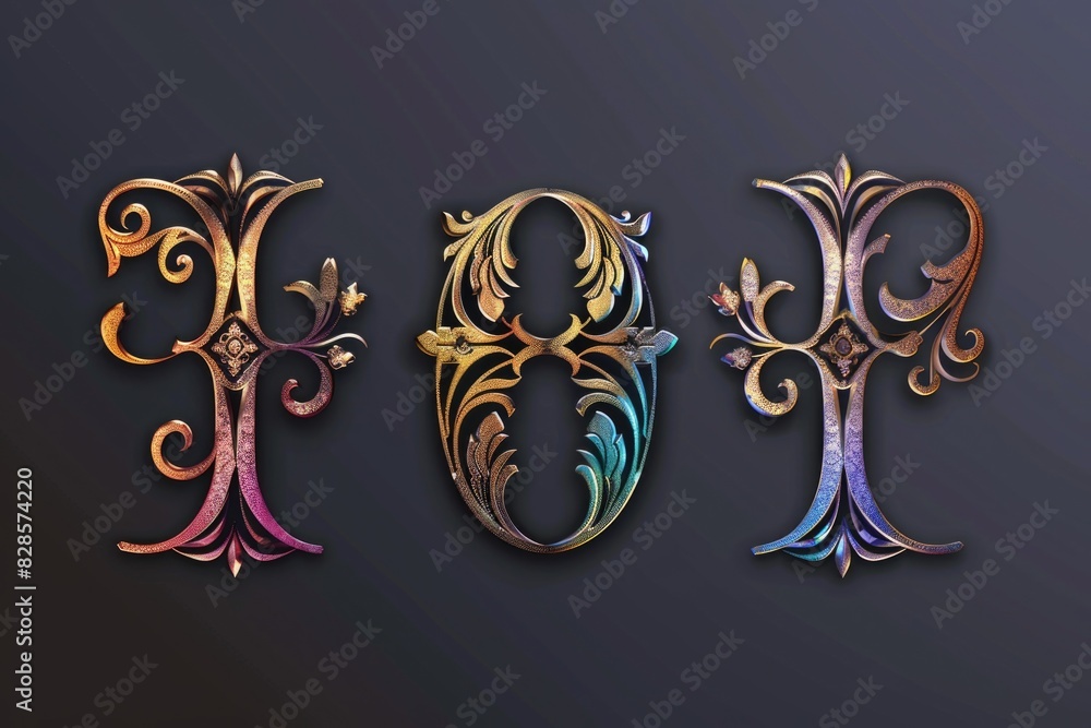 Poster three stylish letters on a dark backdrop, suitable for graphic design projects