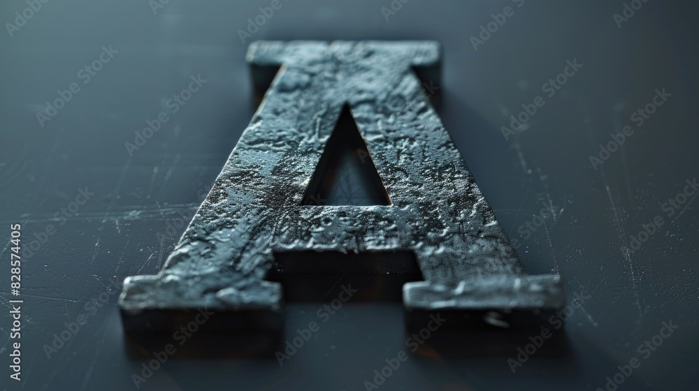 Poster a detailed view of a metal letter on a table. suitable for various design projects