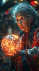 Old Japanese woman in a cyber environment