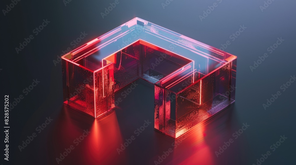 Poster 3d rendering of a modern glass structure with red accent lights. suitable for architectural and futu