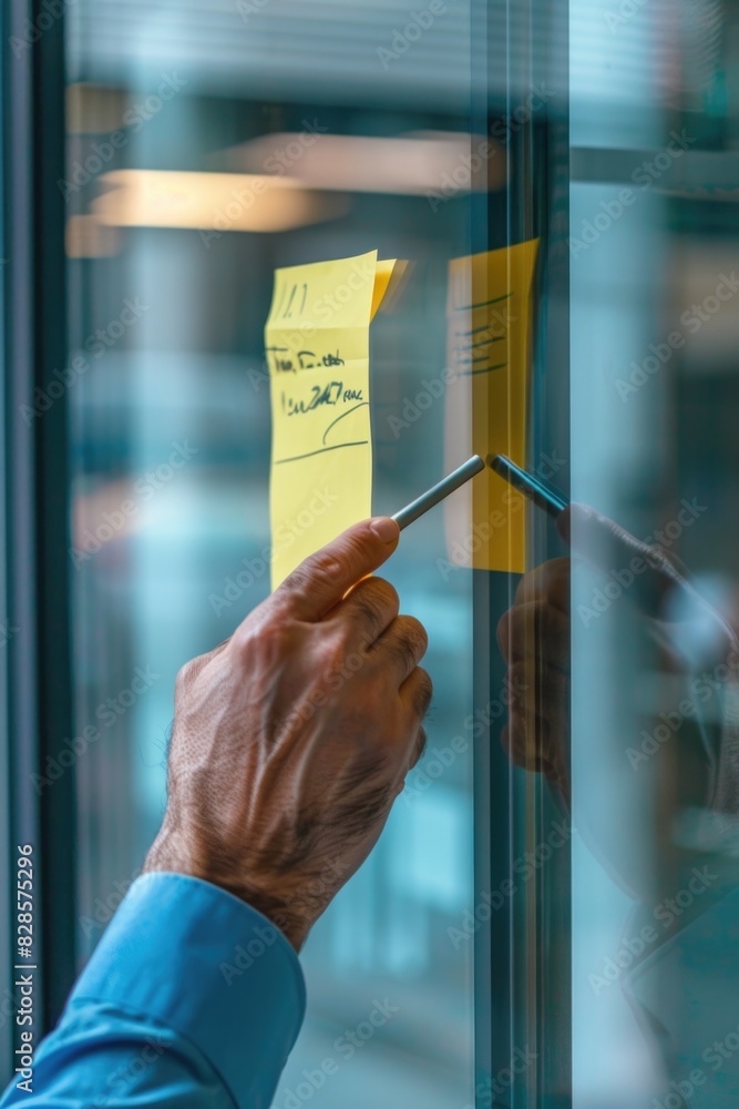 Poster A person holding a pair of scissors in front of a window. Suitable for design projects and educational materials