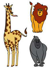 African animals including a giraffe, a gorilla and a lion 