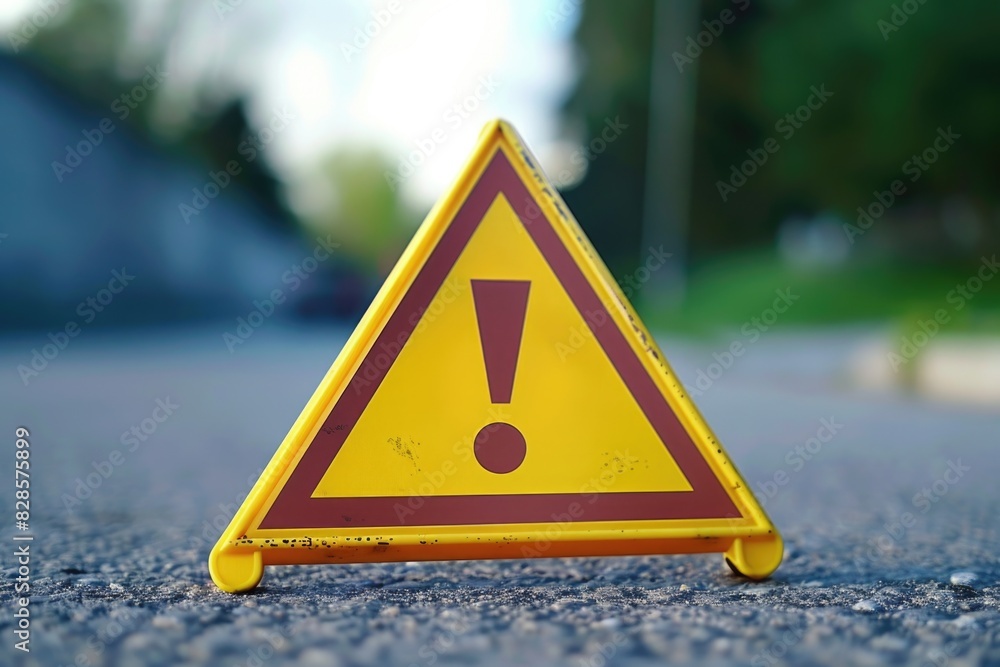 Aufkleber A yellow triangular sign with a red and yellow exclamation. Suitable for warning concepts
