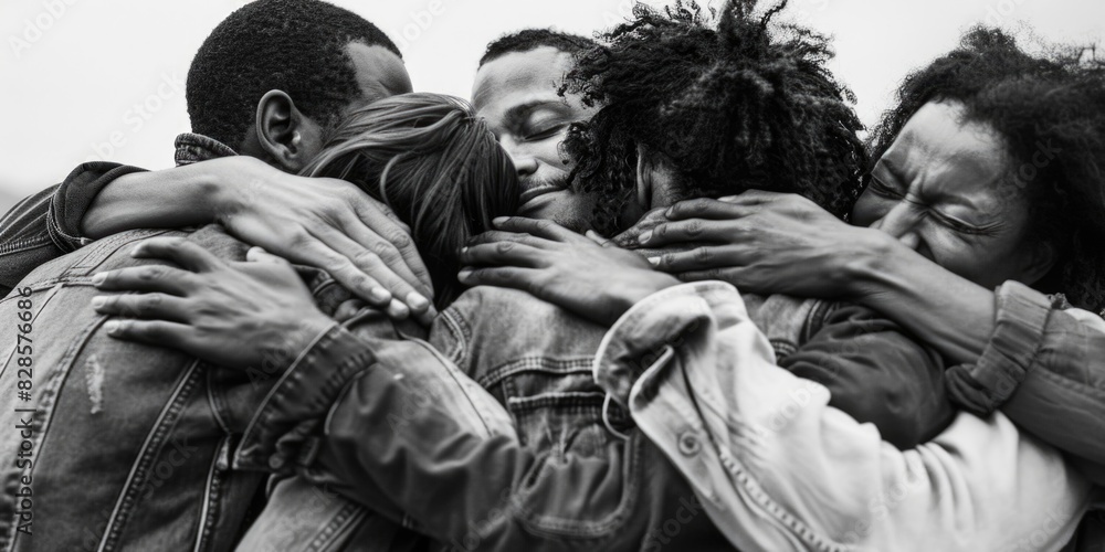 Aufkleber people hugging in a circle, suitable for team building concepts