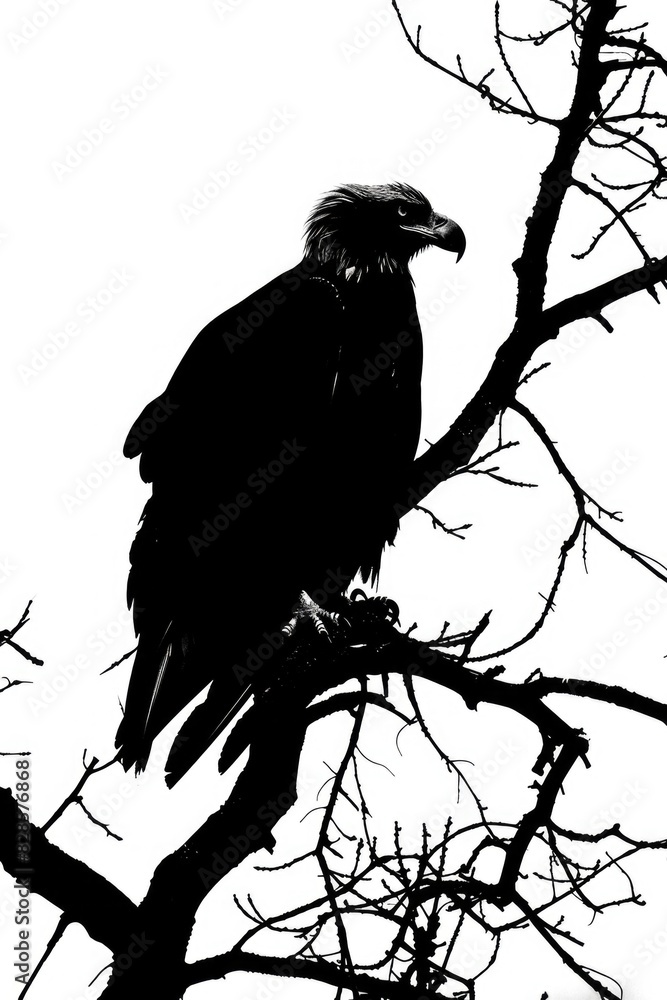 Aufkleber a black and white photo of a bird perched in a tree. suitable for nature and wildlife themes