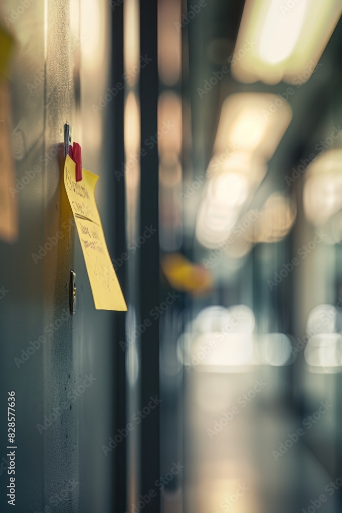 Poster a post it note attached to a wall. suitable for office and organization concepts
