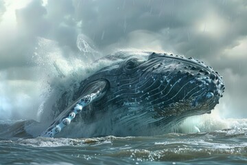 Naklejka premium A humpback whale jumping out of the water. Perfect for marine life concepts